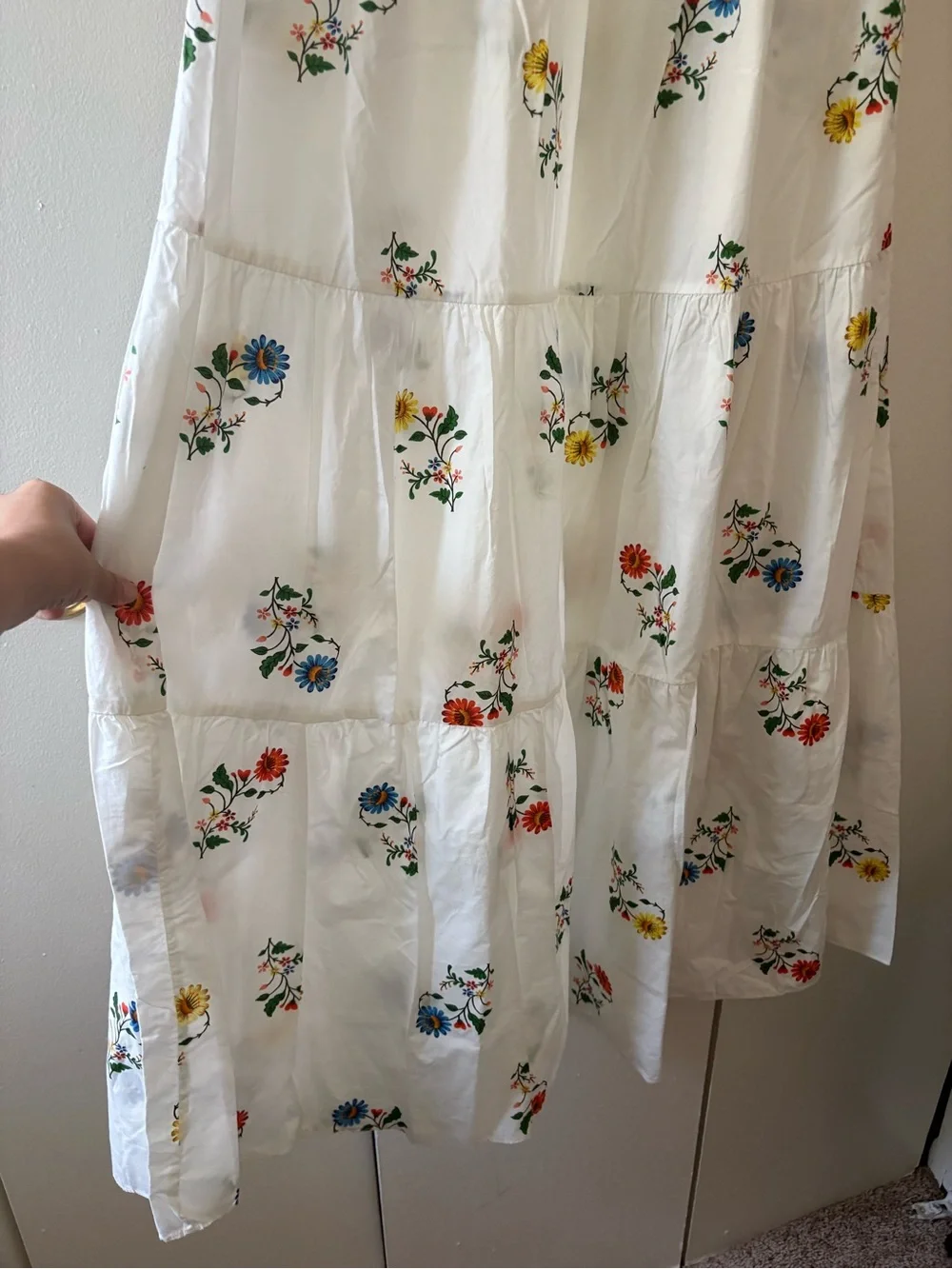 Zara Embroided bohemian White Floral Tiered Midi Dress